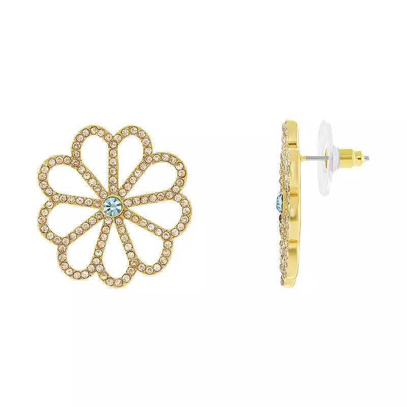 Emberly Gold Tone Pink & Blue Glass Flower Stud Earrings, Womens Product Image