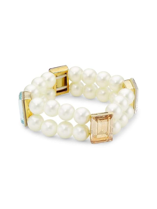 Womens Gold-Plated, Faux Pearl & Crystal Glass Bracelet Product Image