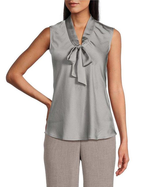 Kasper Woven V-Neck Sleeveless Tie Front Blouse Product Image