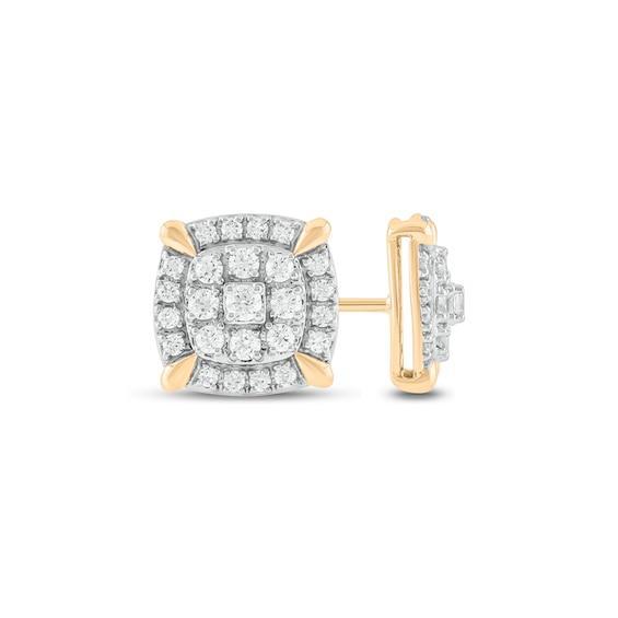 Men's 1 CT. T.w. Diamond Double Cushion Frame Stud Earrings in 10K Gold Product Image