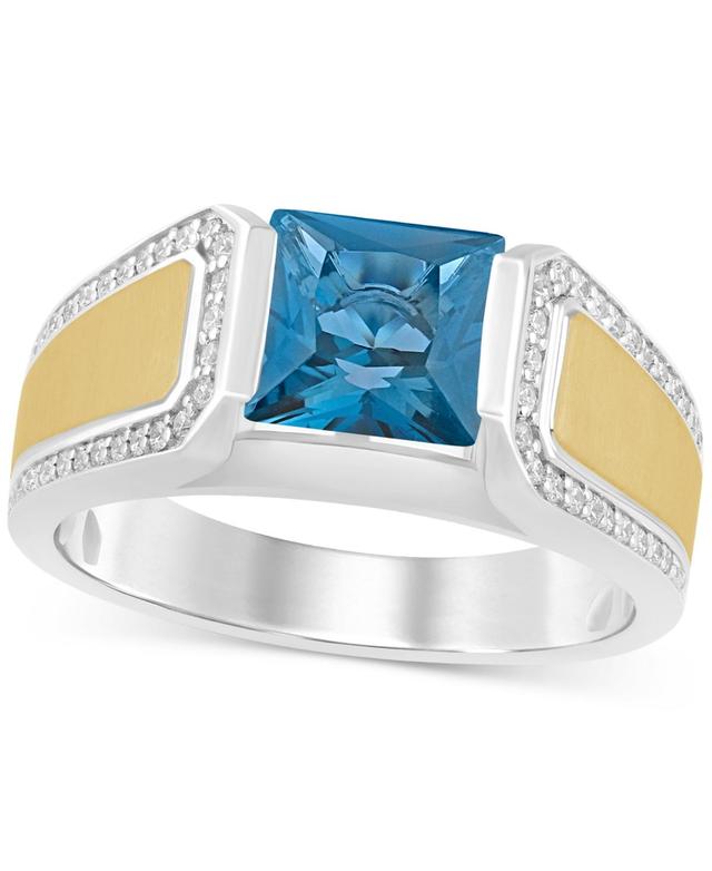 Mens London Blue Topaz (2-1/2 ct. t.w.) & Diamond (1/4 ct. t.w.) Ring in Sterling Silver & 14k Gold-Plate Product Image