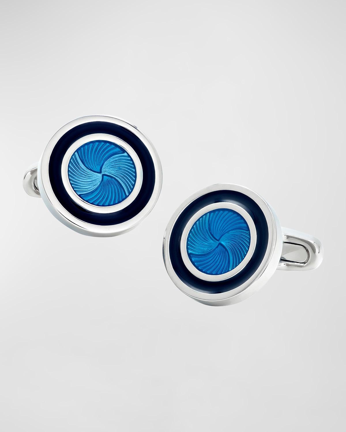 Mens Sunburst Brass Cufflinks - Blue Silver - Blue Silver Product Image