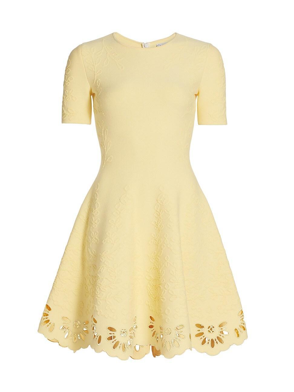 Womens Jacquard Eyelet Fit-&Flare Dress Product Image