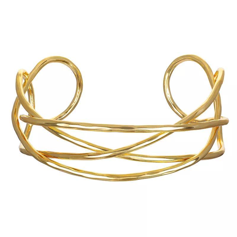 Emberly Gold Tone Clean Metal Large Hammered Cuff Bracelet, Womens Product Image