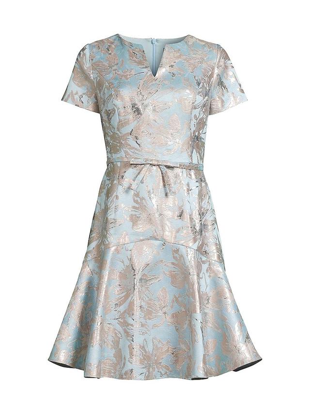 Womens Floral Metallic Jacquard Flounce Midi-Dress Product Image