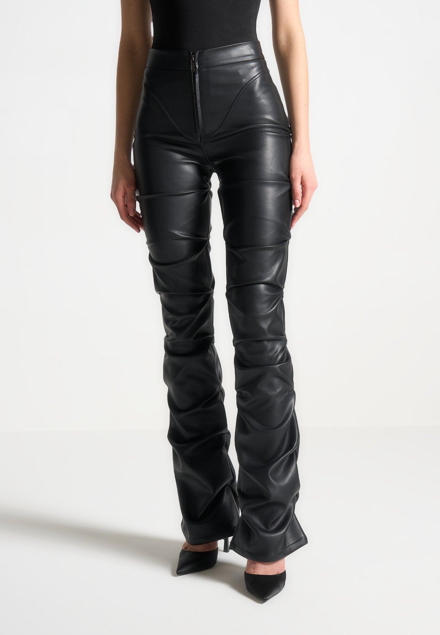 Tacked Leather Flared Trousers - Black Female Product Image