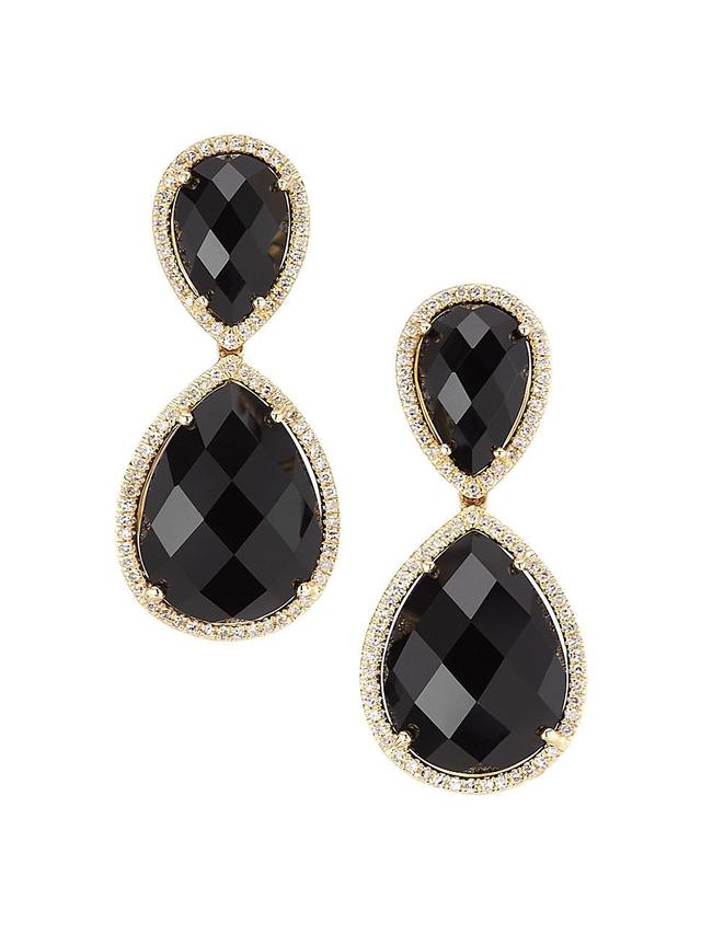 Womens 14K Yellow Gold, Onyx & Diamond Drop Earrings Product Image