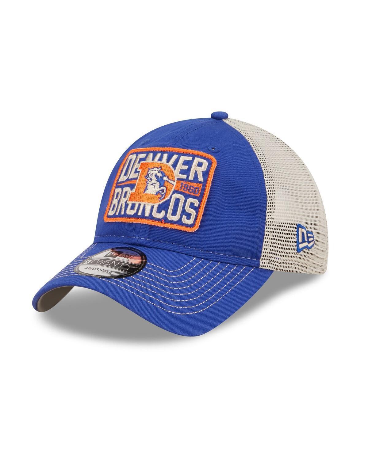 Mens New Era Royal and Natural Denver Broncos Historic Logo Devoted Trucker 9TWENTY Snapback Hat - Royal Product Image