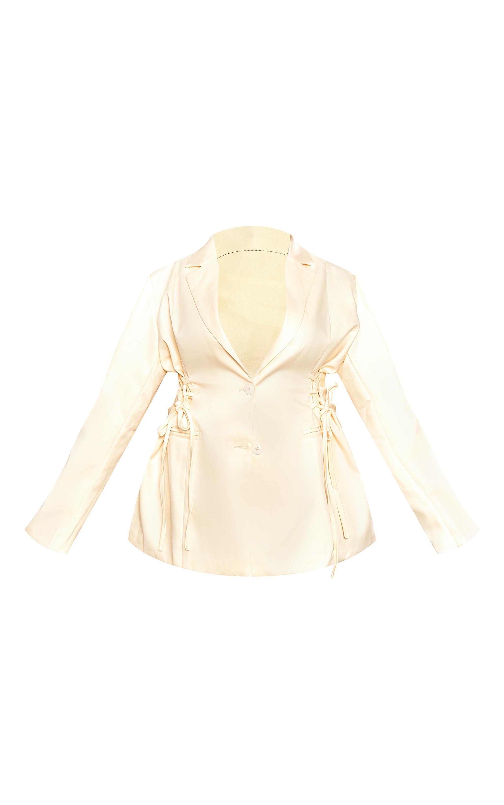 Plus Cream Lace Up Waist Blazer Product Image