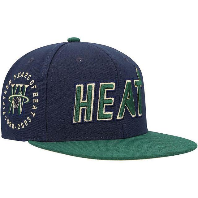 Mens Mitchell & Ness /Green Miami Heat 15th Anniversary Hardwood Classics Grassland Fitted Hat Blue Product Image