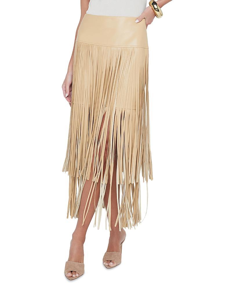 Womens Karolina Fringe Vegan Leather Skirt Product Image