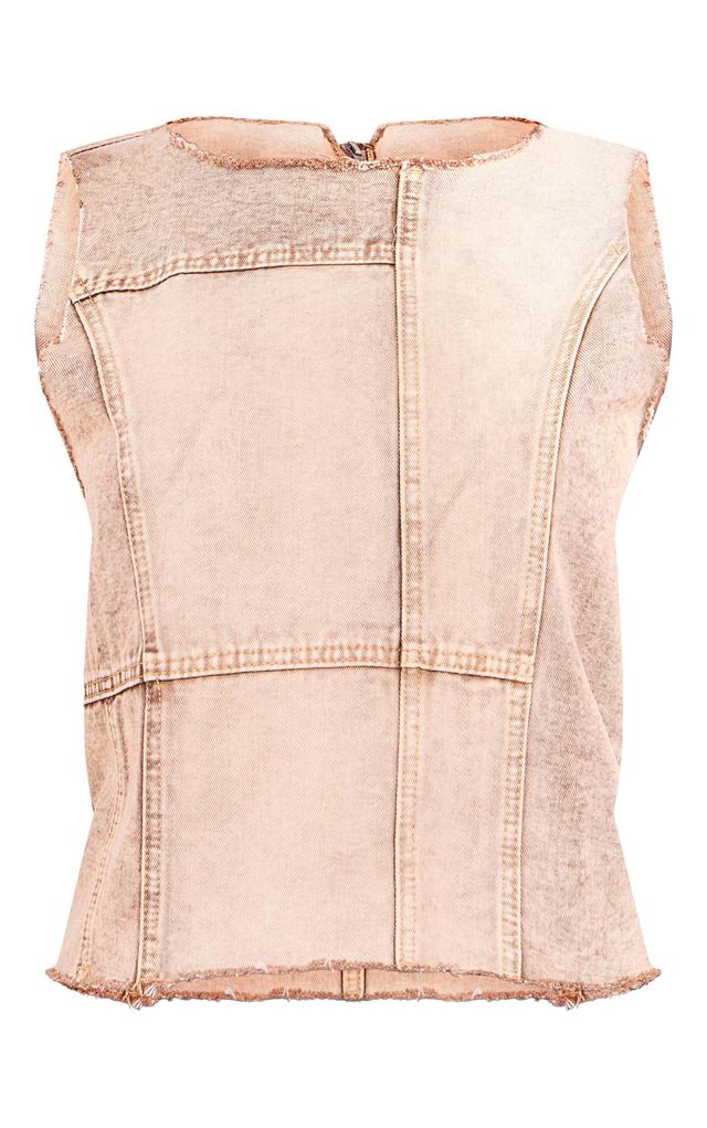 Tall Brown Wash Patchwork Detail Denim Vest Product Image