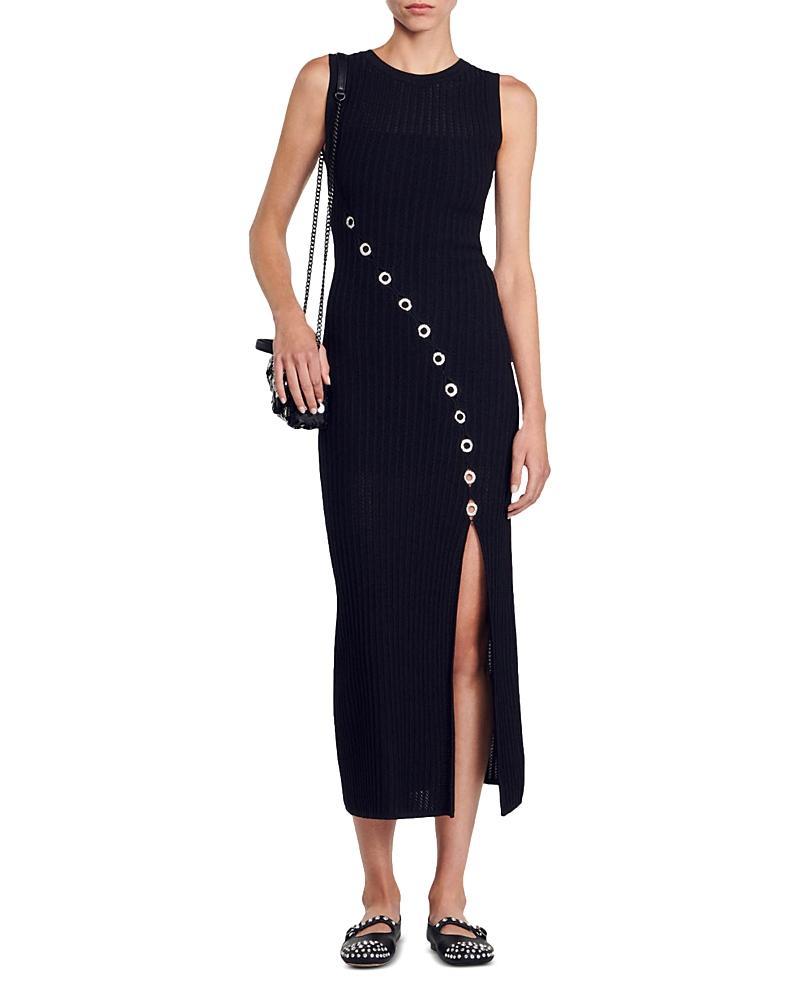 Sandro Evy Embellished Asymmetric Knit Midi Dress Product Image