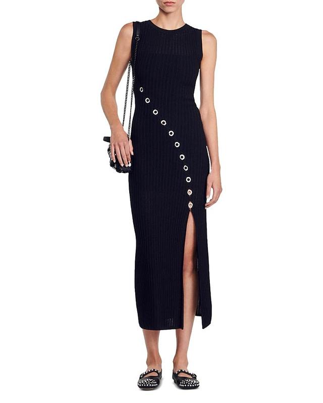 Sandro Evy Embellished Asymmetric Knit Midi Dress Product Image