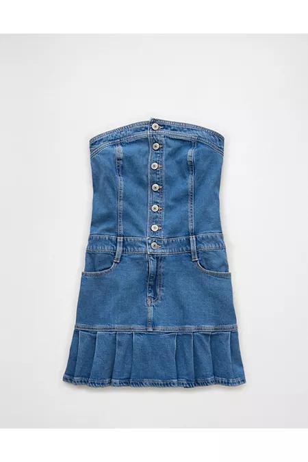 AE Pleated Drop Waist Denim Mini Dress Women's product image