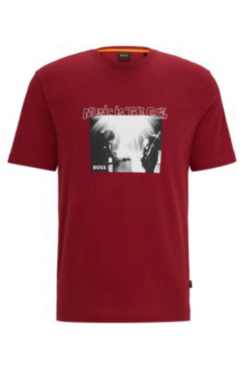 HUGO BOSS Cotton-jersey T-shirt With Seasonal Artwork In Light Red Product Image