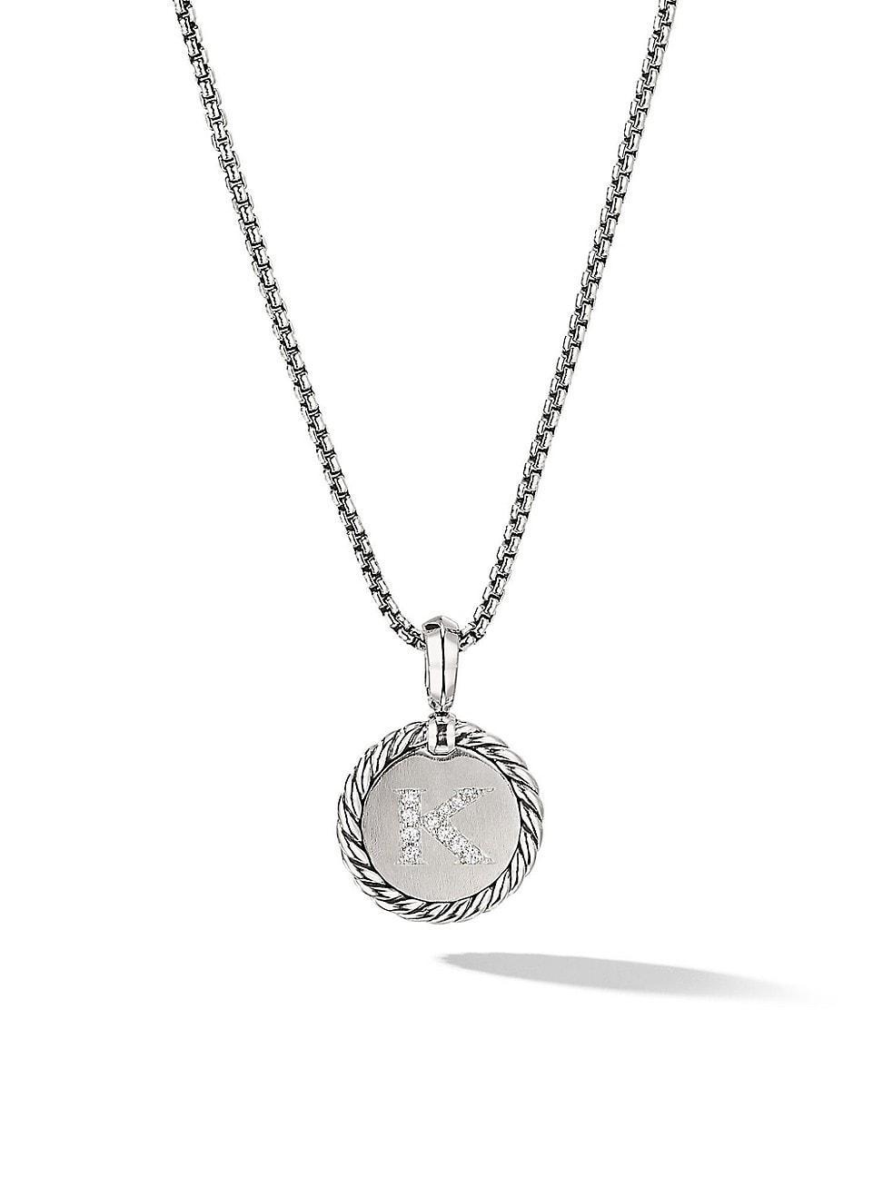 Womens M Initial Charm Necklace in Sterling Silver Product Image