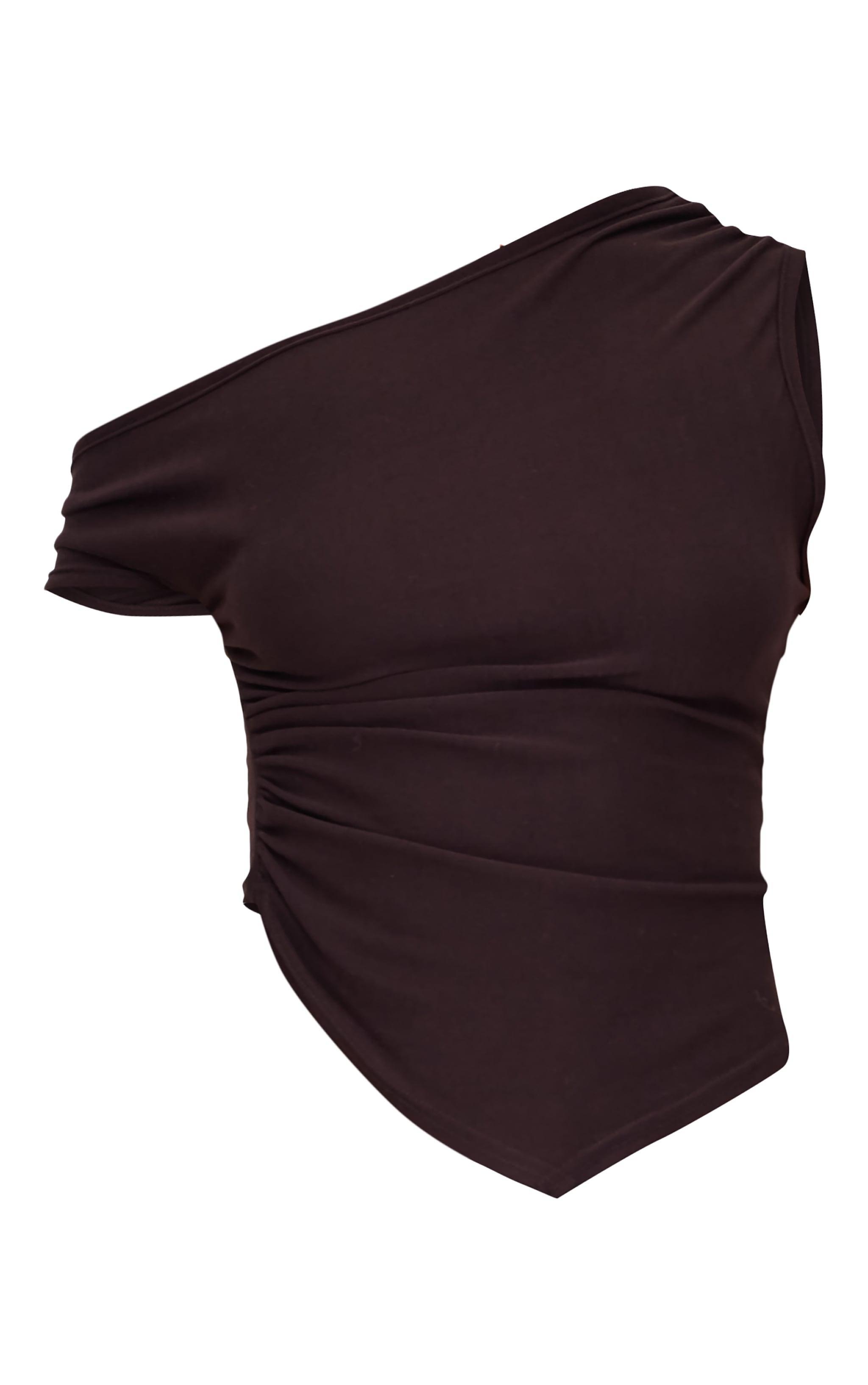 Dark Brown Soft Touch Sleeveless Asymmetric Top Product Image