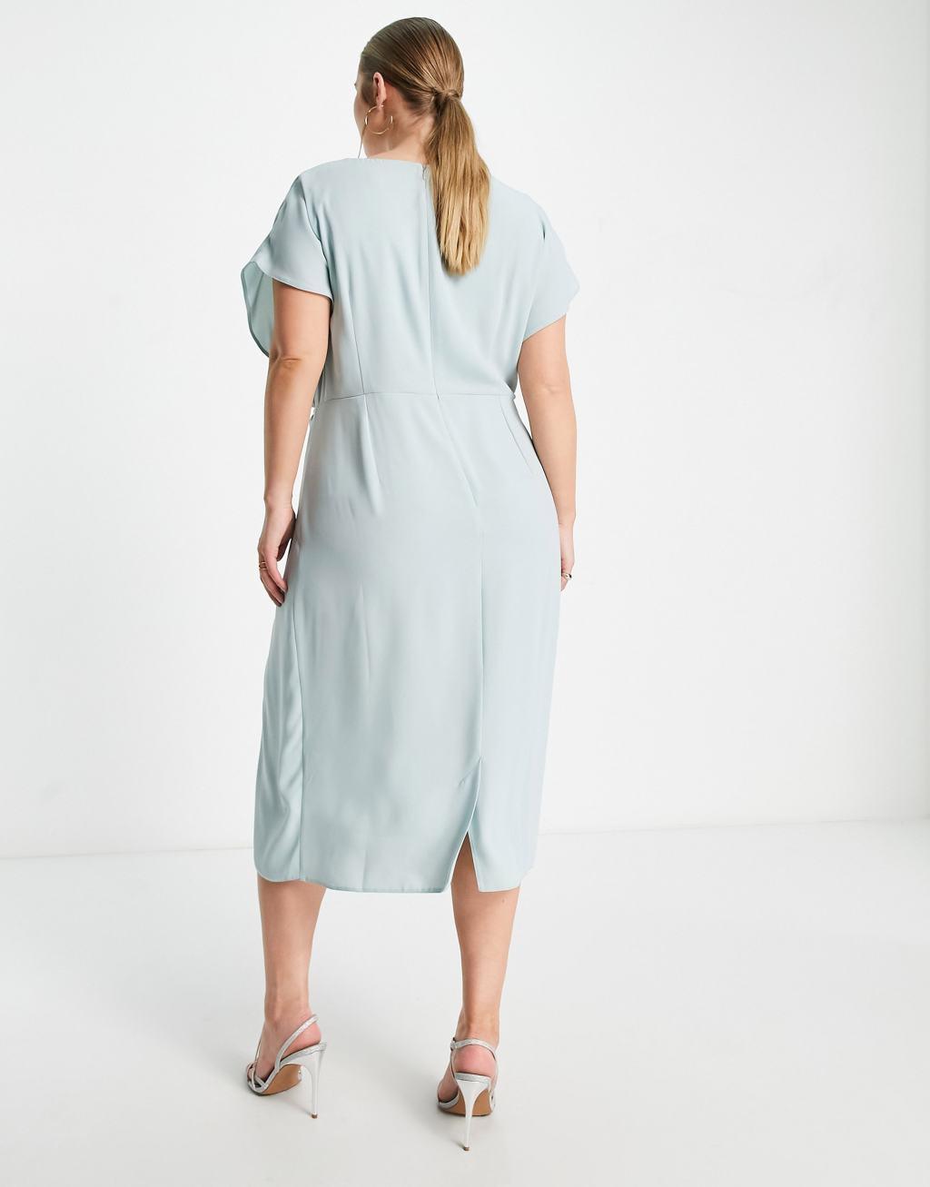 ASOS DESIGN Curve twist and drape front midi dress in duck egg Product Image