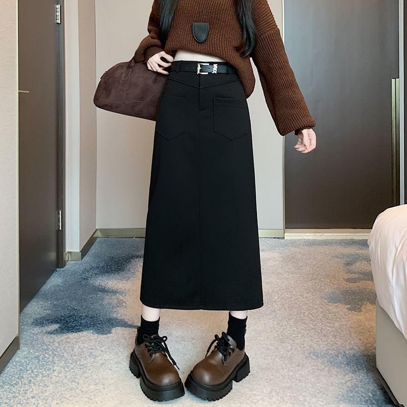 High-Rise Plain A-Line Midi Skirt Product Image