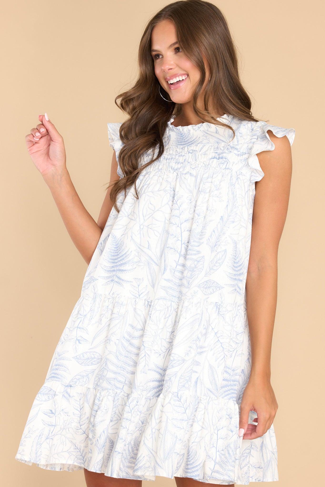 Aura Incredible Moments Blue Floral Print Cotton Dress Product Image