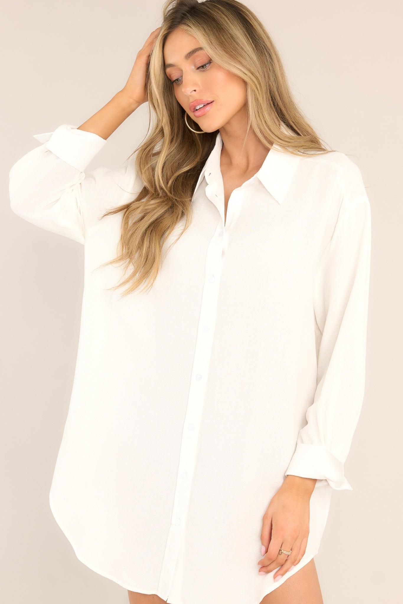 My Everything White Button Front Shirt Dress Product Image