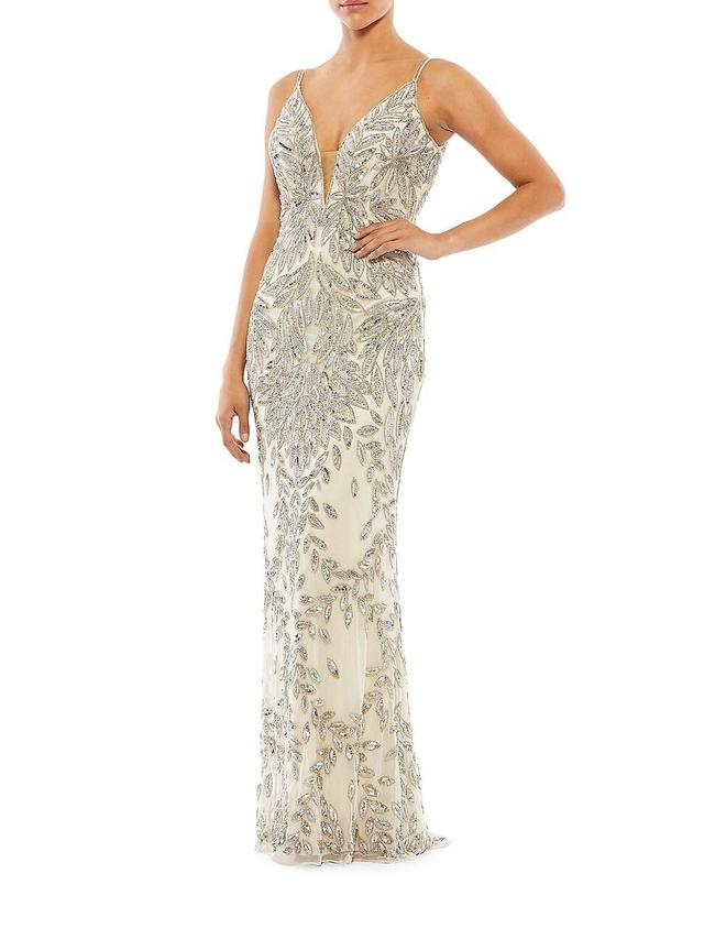 Womens Beaded V-Neck Gown Product Image