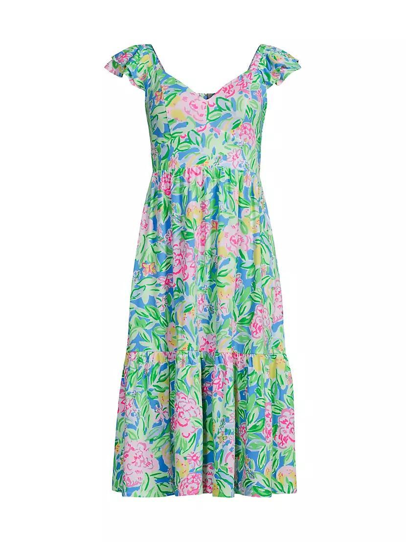 Bayleigh Floral Flutter-Sleeve Midi-Dress Product Image