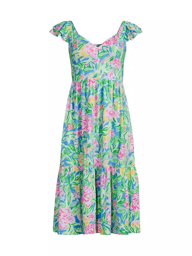 Bayleigh Floral Flutter-Sleeve Midi-Dress Product Image