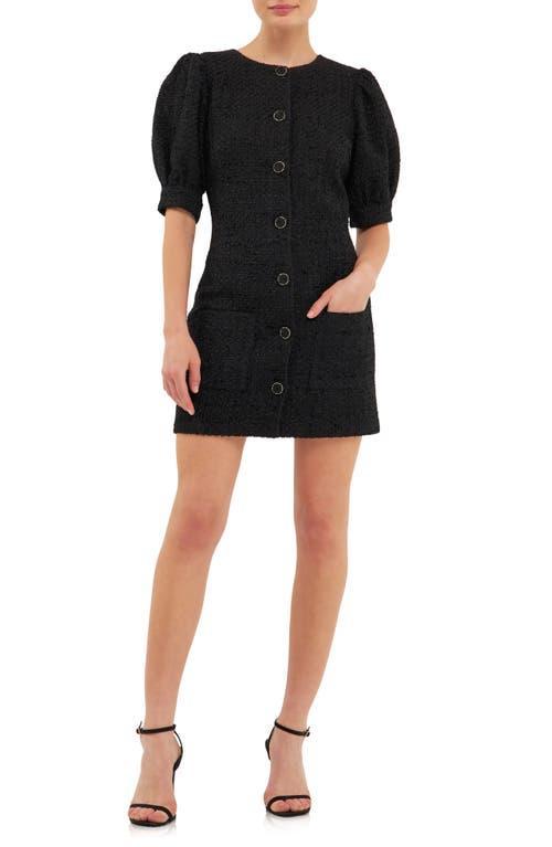 Endless Rose Puff Sleeve Tweed Button-Up Minidress in Black at Nordstrom, Size Medium Product Image