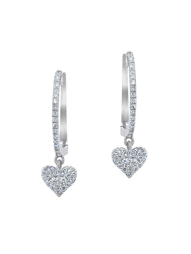 Womens 14K White Gold & 0.21 TCW Diamond Heart Drop Earrings Product Image