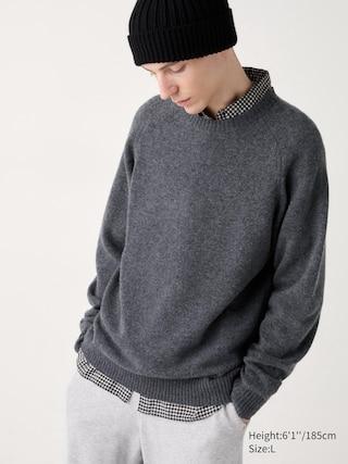 Mens Lambswool Sweater Gray Small UNIQLO US Product Image