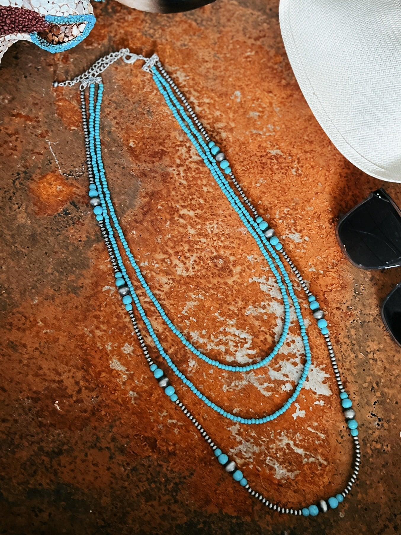 Triple Strand Turquoise And Navajo Inspired Necklace product image