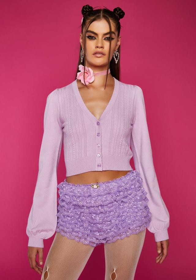 Sugar Thrillz Knit Cropped Cardigan - Light Purple Product Image