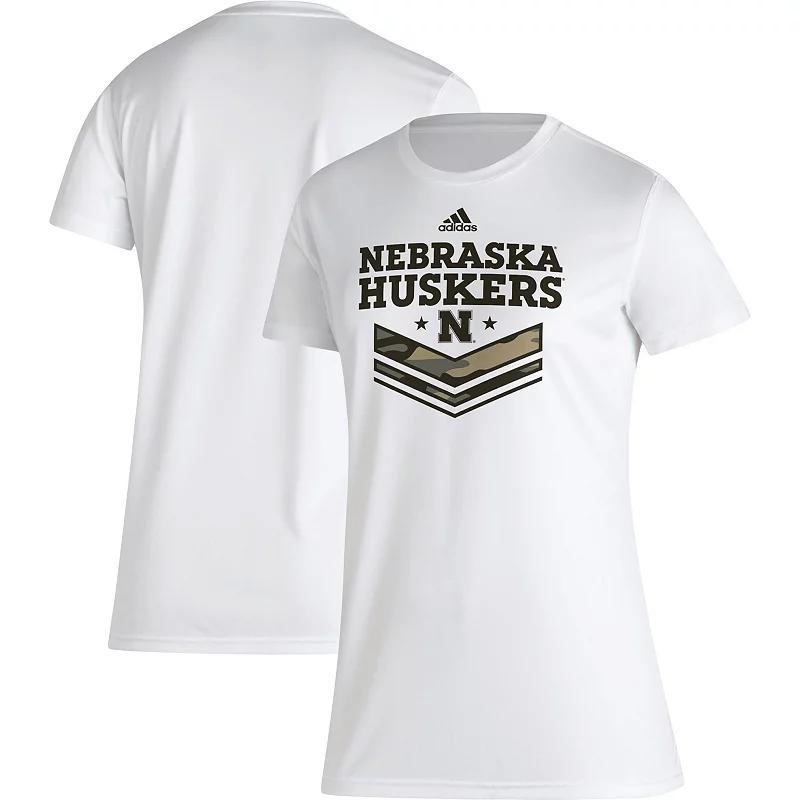 Womens adidas Nebraska Huskers Military Appreciation AEROREADY T-Shirt Product Image