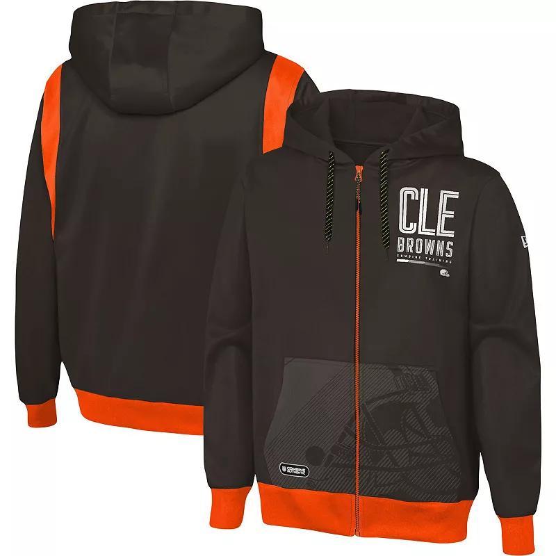 Mens New Era Brown Cleveland Browns Combine Drop Back Full-Zip Hoodie Product Image