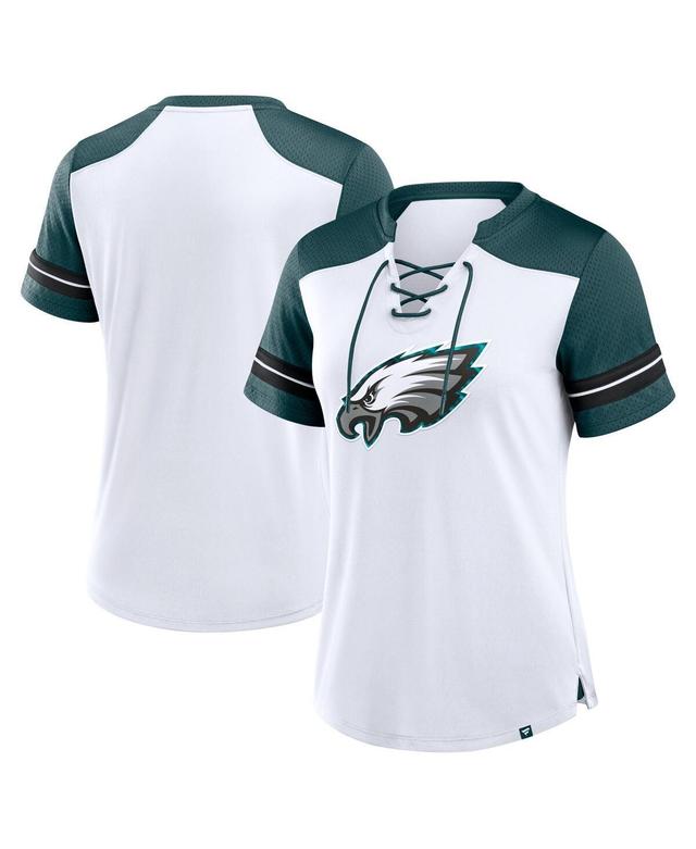 Fanatics Womens White/Midnight Green Philadelphia Eagles Foiled Primary Lace-Up T-Shirt - White Product Image