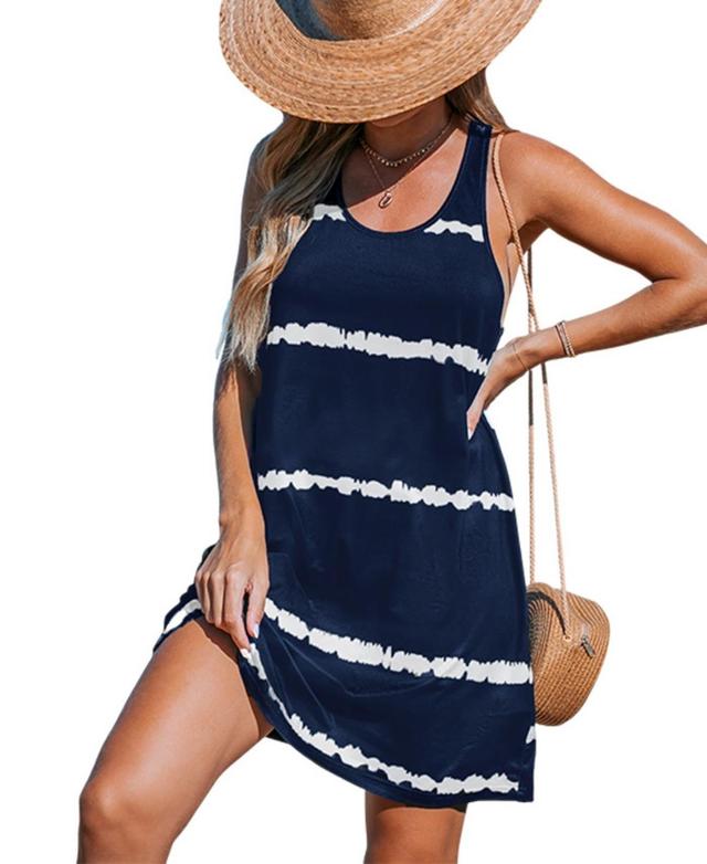 Cupshe Womens Black-and-White Tie Dye Stripe Mini Beach Dress Product Image