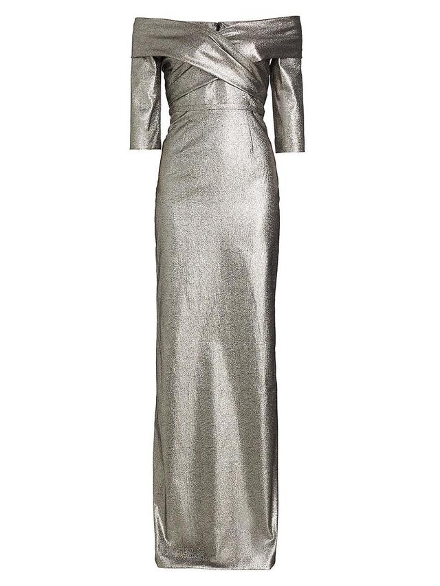 Womens Metallic Off-the-Shoulder Column Gown Product Image