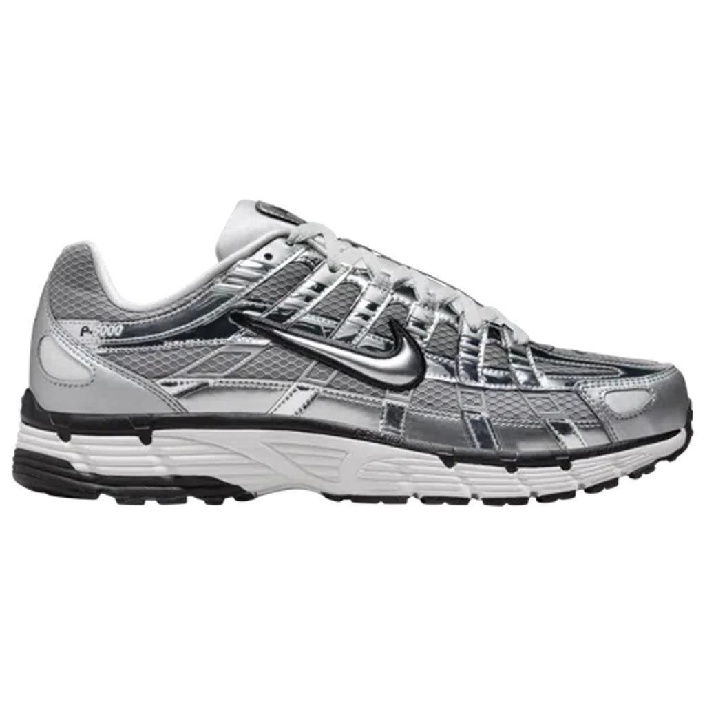 NIKE P-6000 Prm Metallic Leather And Mesh Sneakers In Silver/black Product Image