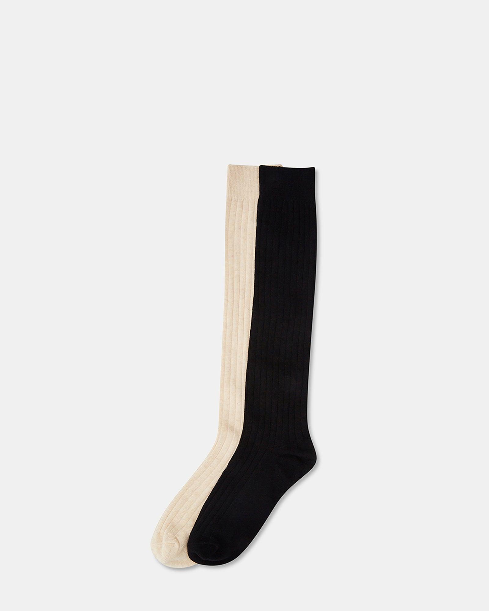 RIBBED KNEE HIGH SOCKS BLACK/TAN Product Image