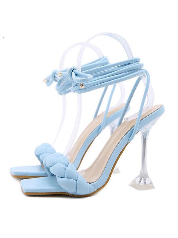 Lace-Up Open Toe Split-Joint Square-Toe Pumps Sandals Product Image