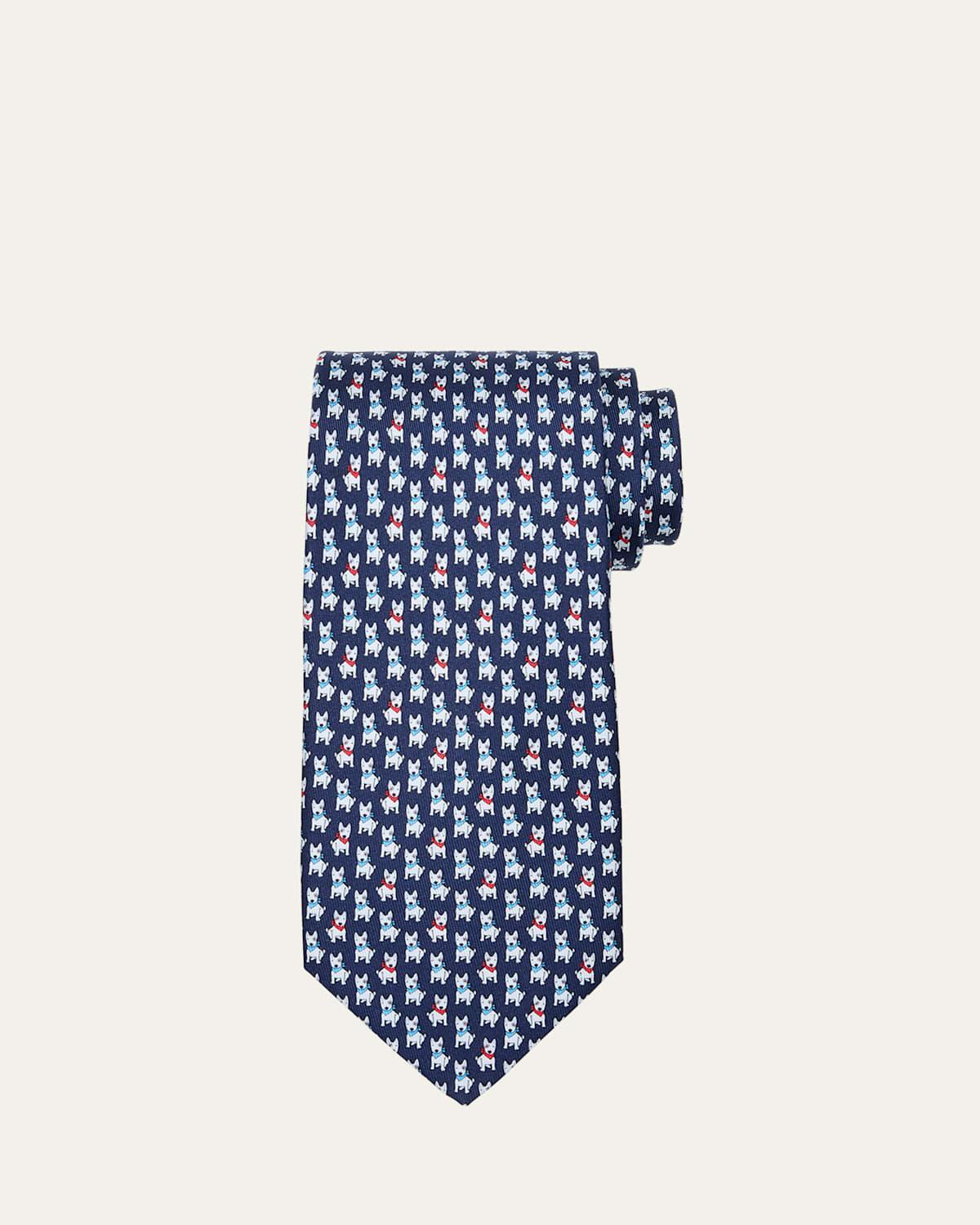 Mens Vasco Terrier-Print Silk Tie Product Image