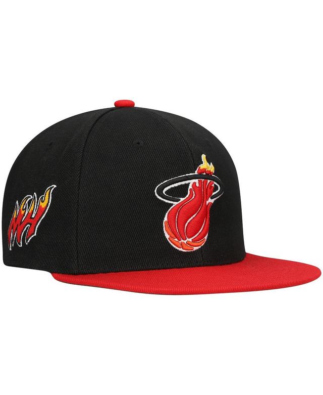 Mens Mitchell & Ness Black/Red Miami Heat Hardwood Classics Core Side Snapback Hat Product Image