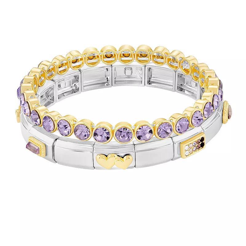 Brilliance Two Tone Multi-Color Glass Stone Double Stretch Bracelet Duo Set, Womens, Silver Tone Team Product Image