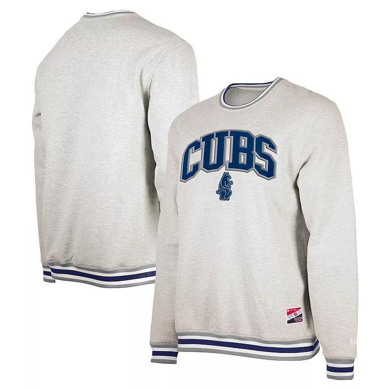 Mens New Era Heather Gray Chicago Cubs Throwback Classic Pullover Sweatshirt Product Image