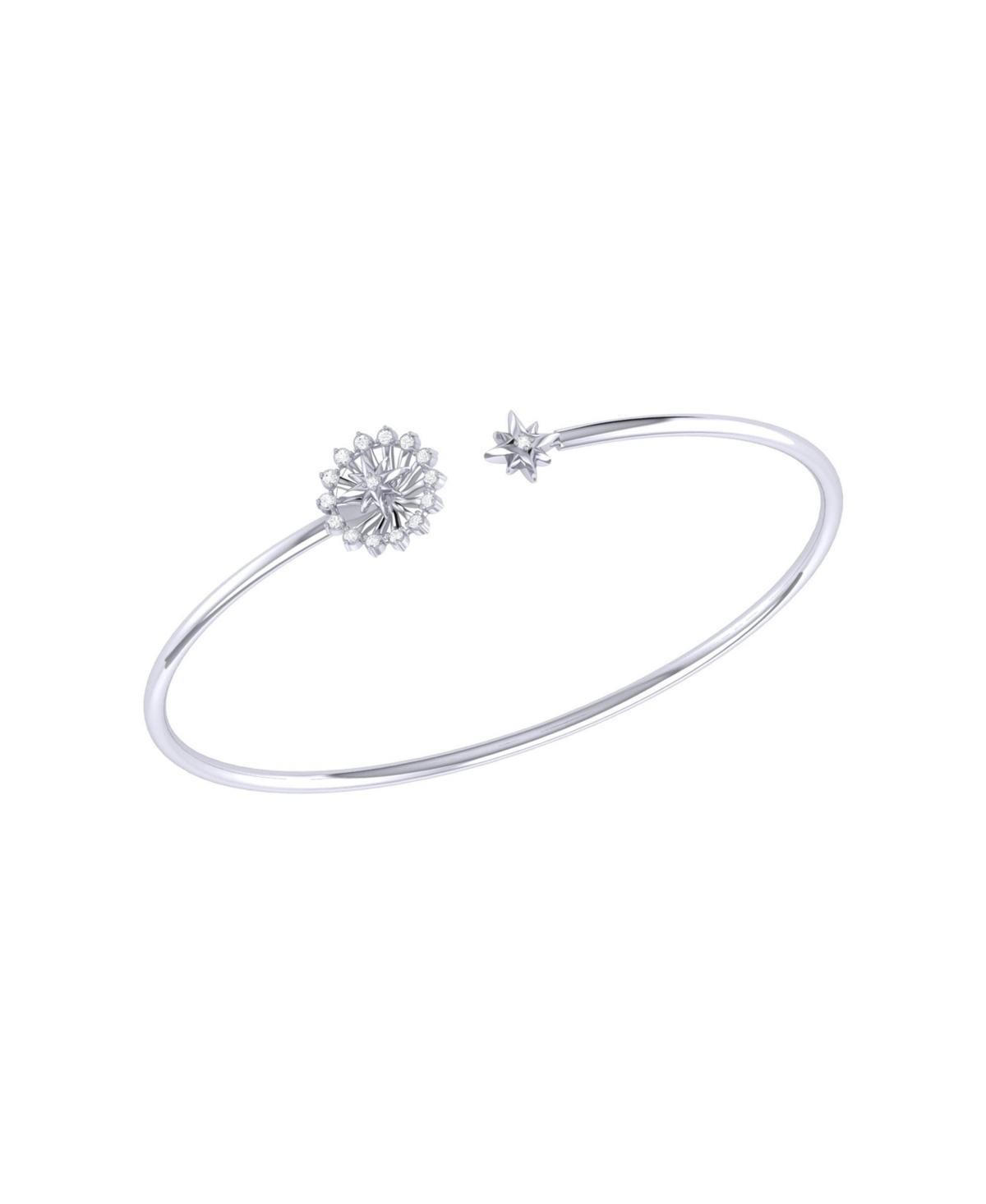 LuvMyJewelry Starburst Design Sterling Silver and Diamond Adjustable Women Cuff Product Image