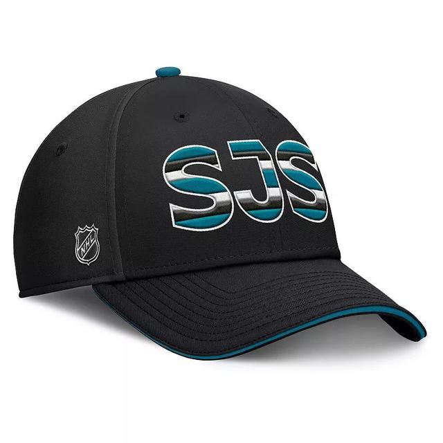 Mens Fanatics Black/Teal San Jose Sharks Authentic Pro Rink Team Code Flex Hat Product Image