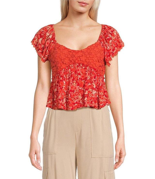 Coco + Jaimeson V-Neck Flutter Sleeve Tie Back Tiered Top Product Image