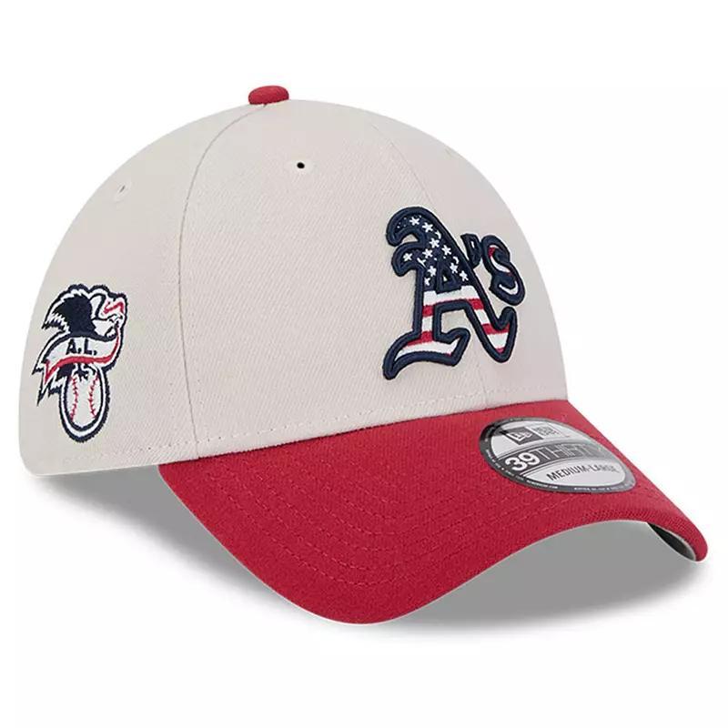 Mens New Era Khaki/Red Oakland Athletics 2024 Fourth of July 39THIRTY Flex Hat Product Image